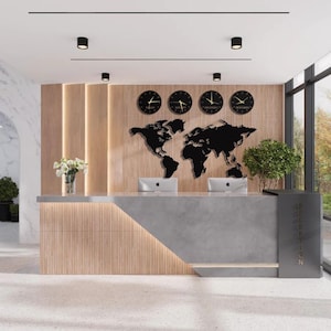 Metall Karte Wandkunst mit Uhren, Büro Geschenk, Metall Wandkunst für Büro, Geschenk für ihn, Metall Land Uhren Wanddekor, Metall Karte Wandkunst