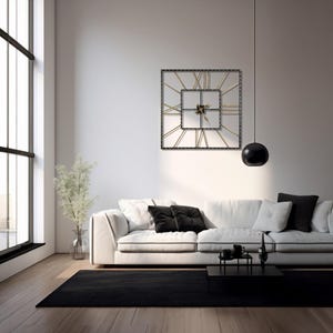Metal Wall Clock Black Roman Numeral, Modern Square Wall Clock, Roman Numerals, Industrial Loft Style, Large Decorative Wall Clock For Home
