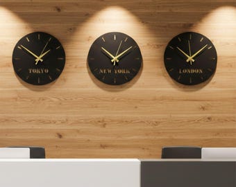 Custom Metal City Name Wall Clock, Personalized City Clock, Custom Time Zone Clock Set, Modern Office Wall Art, Personalized Gift, Metal Art