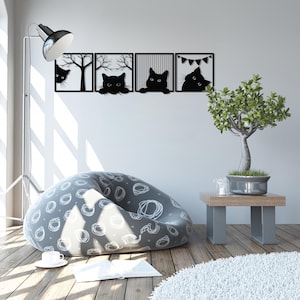 Cats in Window Metal Wall Decor, Kids Room Wall Art, Cat Themed Gifts, Animal Metal Wall Art, Cat Lovers Gift, Pets Wall Decor,Cat Metal Art