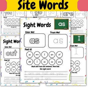 May include: A printable worksheet for learning sight words. The worksheet features the words "as", "out", and "I" with activities to colour, trace, and find the words. The worksheet also includes sentences to read and trace.