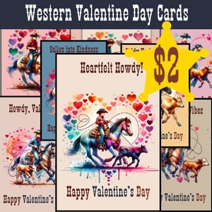 8 paarden Valentijnskaarten | Western Cowboy-kaarten | School Valentijnsdag | Rodeo Farm Valentijnsdag | Afdrukbare paard en cowboy Valentijn |