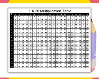 Tafel van vermenigvuldiging | Vermenigvuldigingsuitdaging | Werkblad Tafel van vermenigvuldiging | Tafel van vermenigvuldiging afdrukbaar | 1x20 |
