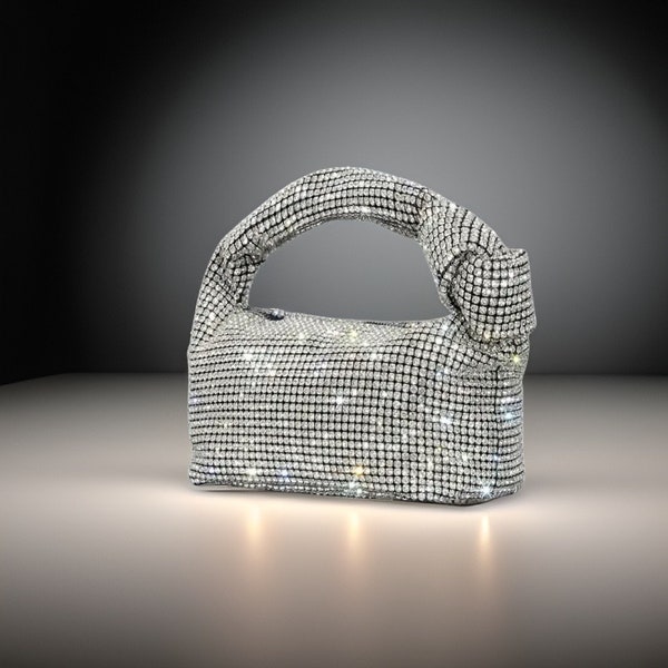 Borsa da sera con strass/Borsa da sera in cristallo/Borsa da sera in cristallo Bling Bling/Borsa da sera in argento vintage/Pochette da damigella d'onore/Borsa a tracolla