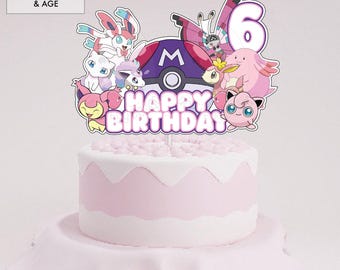 Feliz cumpleaños y número 6 - Adorno para tarta, Monstruo de bolsillo, impresión PNG