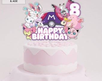 Happy Birthday and Number 8 - Cake Topper, Pocket Monster, PNG print