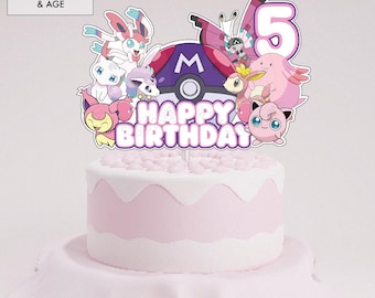 Happy Birthday and Number 5 - Cake Topper, Pocket Monster, PNG print