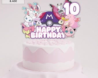 Happy Birthday and Number 10 - Cake Topper, Pocket Monster, PNG print