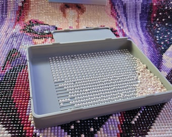 Large Diamond Painting Tray, Combo Spout-less Stacking 3D Printed Accessory, Sliding Lid, STAR Series