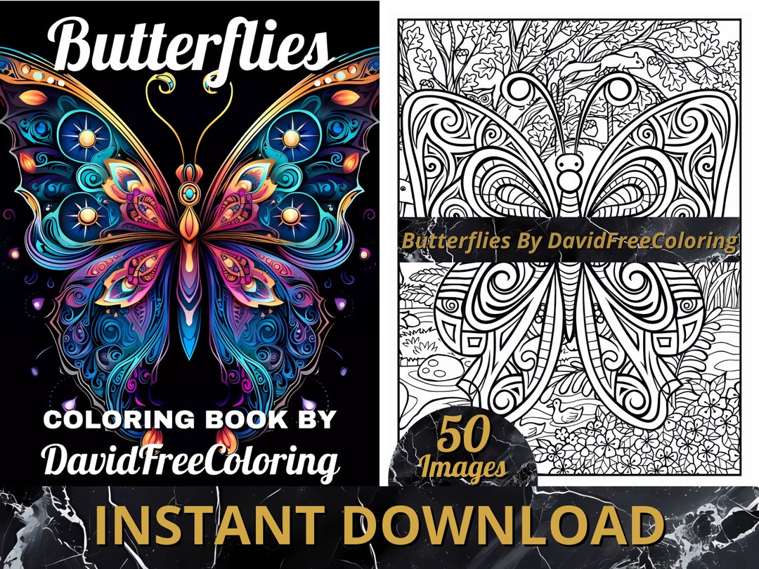 50 Butterflies Coloring Book Butterfly Images for Adult Coloring Pages ...