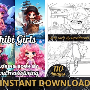 110 Chibi Girls Coloring Book Chibi Manga Images for Adult Coloring Pages Cute Chibi printable coloring book gift for adult PDF Download PNG
