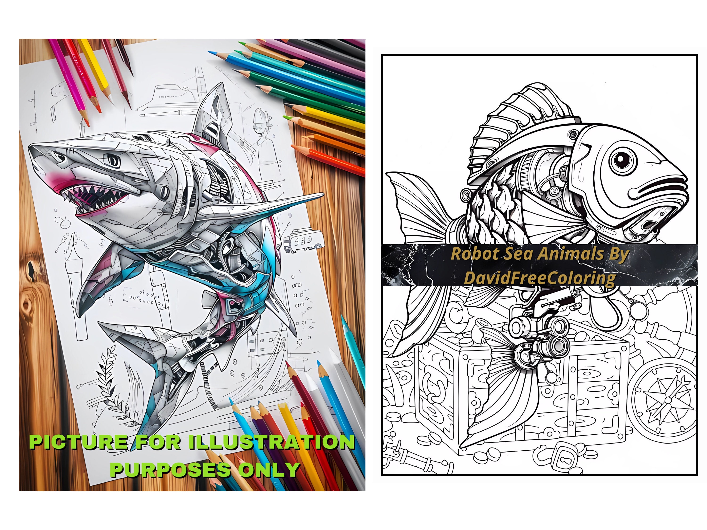 40 Robot Sea Animals Coloring Book Robot Images for Adult Coloring ...