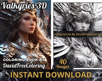 40 Valkyries 3D Libro para colorear Imagen de chica guerrera para colorear de adultos Valkyries Libro para colorear imprimible Regalo para adultos PDF Descargar PNG