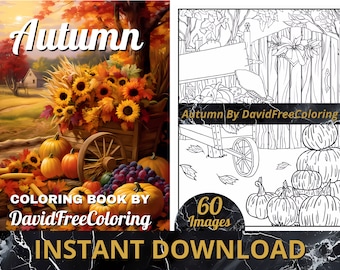 60 Autumn Landscapes Coloring Book for Adult Autumn Coloring Pages Fall scene printable coloring book gift for adult PDF download PNG