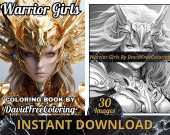 30 chicas guerreras para colorear libro mujer guerrera imagen 3D para colorear página para adultos libro para colorear imprimible regalo para adultos descarga PDF PNG