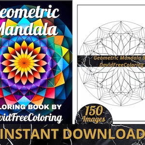 150 Geometric Mandala Coloring Book Pattern Images for Adult Coloring Pages Mandala printable coloring book gift for adult PDF Download PNG
