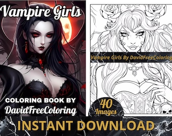 40 Libro para colorear de chicas vampiro Imágenes de vampiros para colorear para adultos Libro para colorear imprimible de chicas vampiro Regalo para adultos Descarga PDF PNG