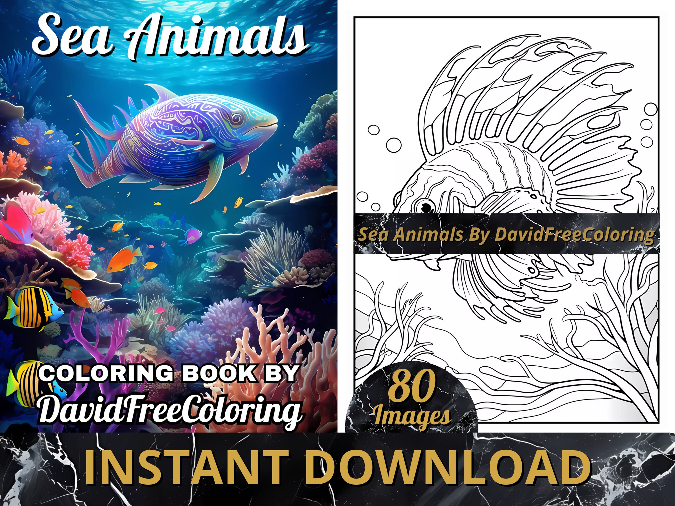 80 Sea Animals Coloring Book Sea Animals Image for Adult Coloring Page Sea Life Printable ...