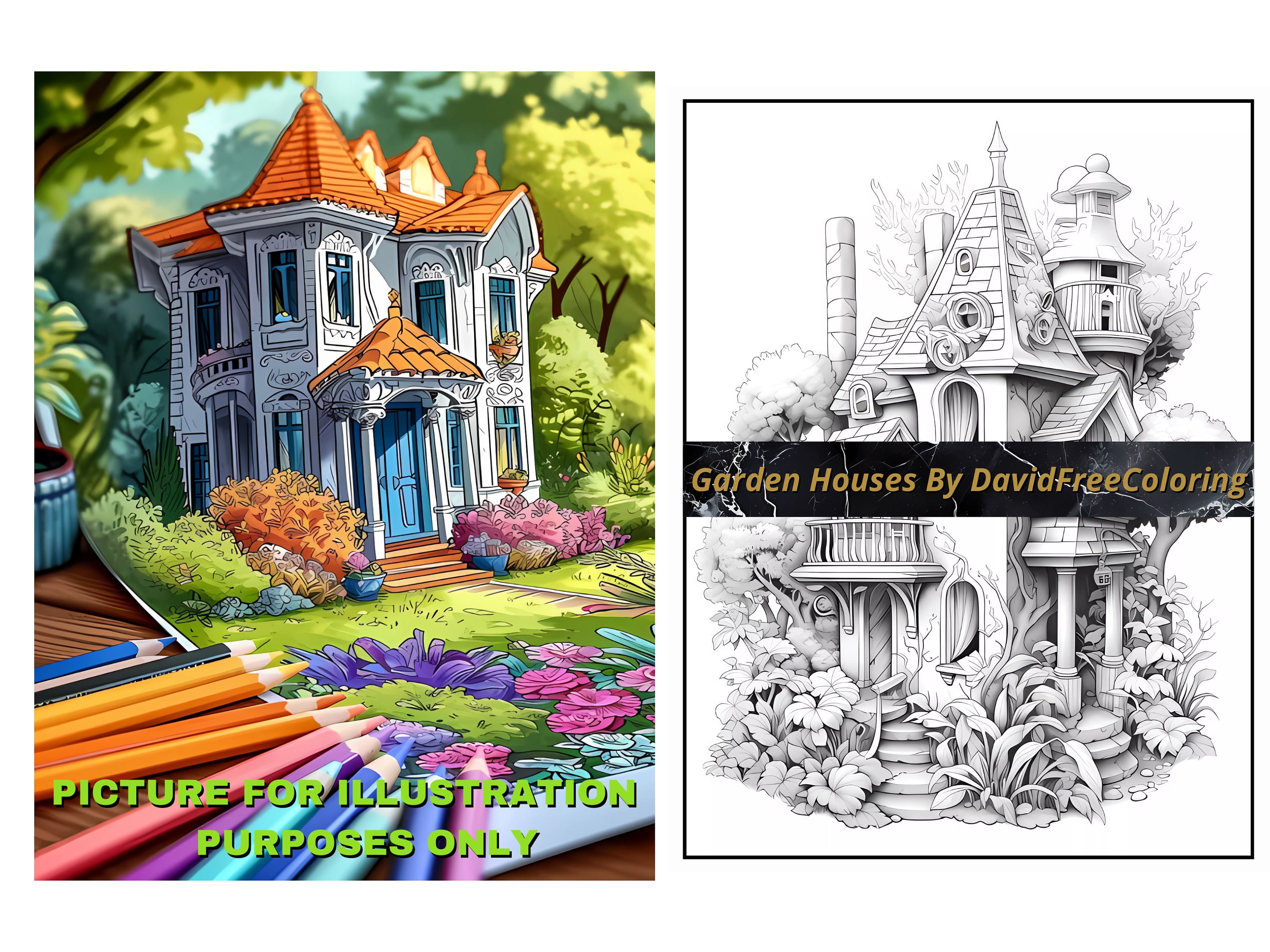 50 Garden Houses Coloring Book Garden Homes Image for Adult Coloring ...