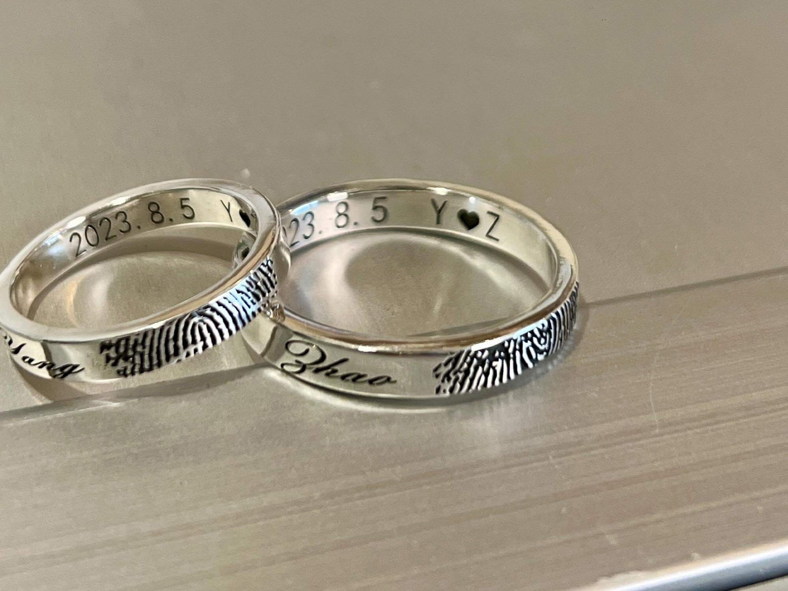 Custom Fingerprint Rings Custom Fingerprint Ring -engraved Silver Band With Handwriting ...