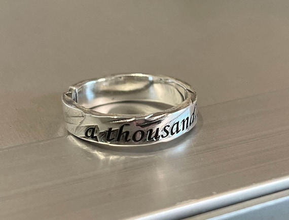 Adjustable Hand-punched Textured Sterling Silver Ring/engraved