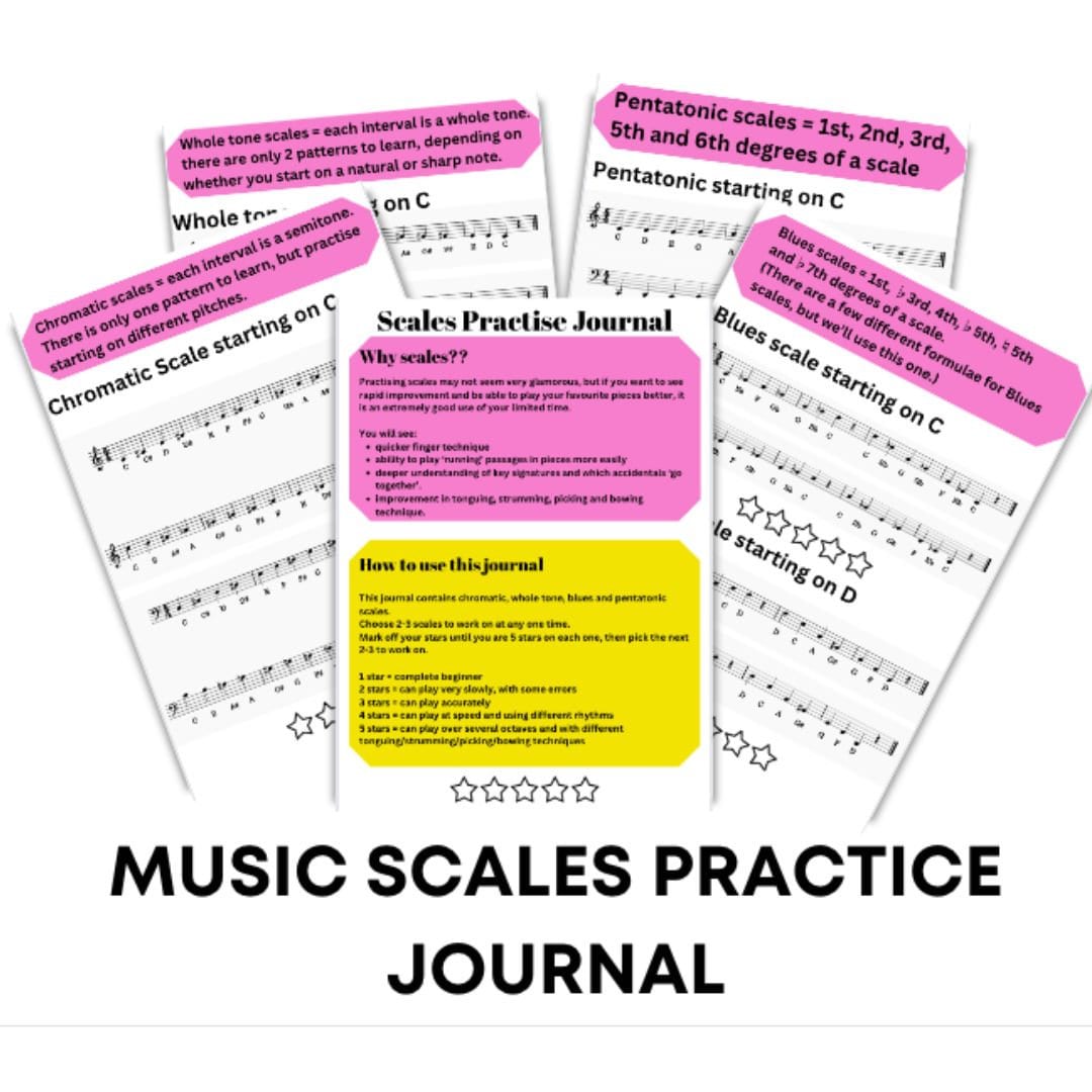Music Scales Practice Journal: Chromatic, Whole Tone, Pentatonic ...
