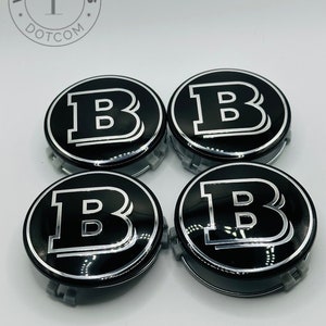 Set of 4 Black/Chrome Brabus Alloy Wheel Center Caps 75mm, Black/Chrome Center Hub Caps for Brabus Car Wheels 75mm