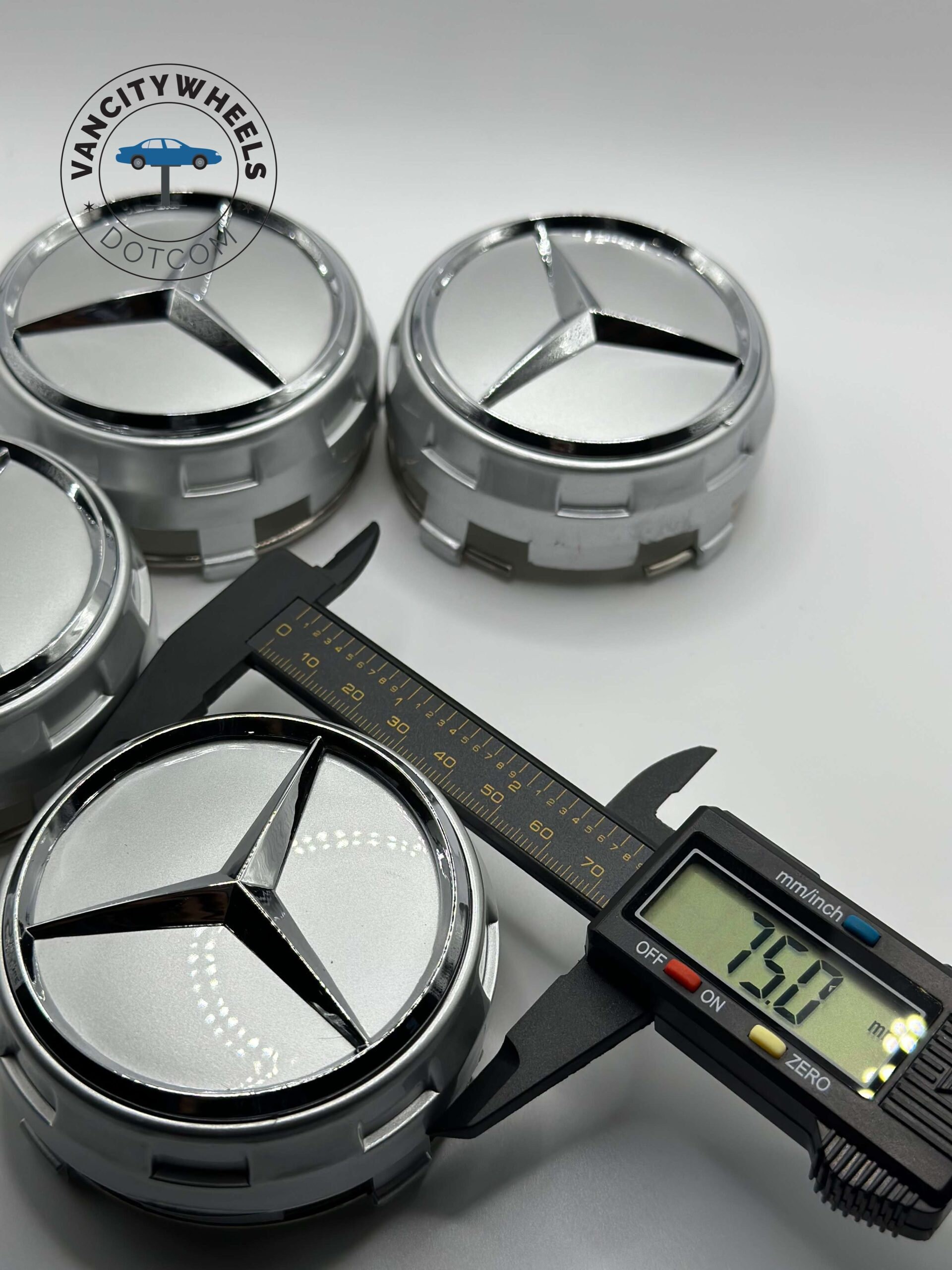 Set of 4 Silver Mercedes Benz Raised Alloy Wheel Center Caps 75mm ...