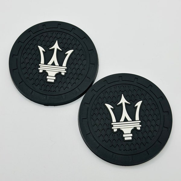 2PCS Car Logo Cup Holder Coaster for MASERATI Accessories,2.6 Inch Diameter Anti Slip Mat Auto Interior Pad