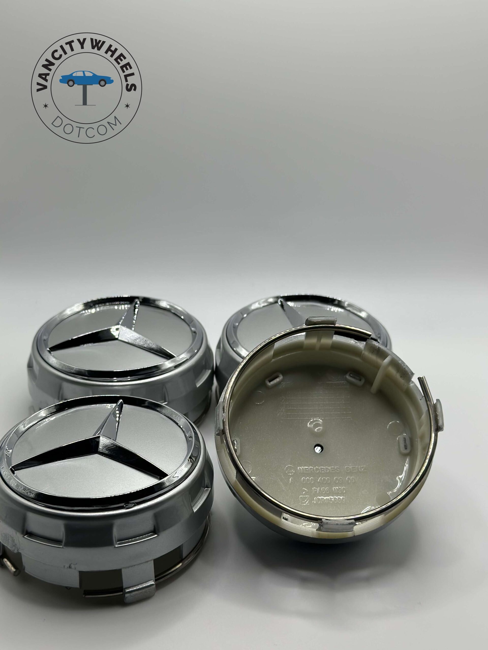 Set of 4 Silver Mercedes Benz Raised Alloy Wheel Center Caps 75mm ...
