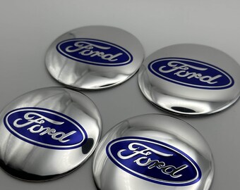 Ford Center Wheel Emblem Stcikers 56mm Set of 4 Chrome Silver