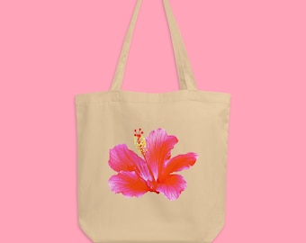 Hibiscus Tote Bag, Floral Tote bag, Flower bag, Botanical Tote bag, Gift Idea, Shopping Bag, Pretty Floral Bag, 100% Cotton bag Eco friendly