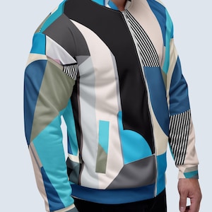 Geometric Bomber Jacket Abstract Streetwear Jacket Color Block Jacket Unisex Modern street style jacket Artistic streetwear Geometric print