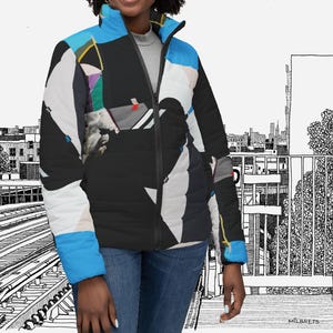 Women&#39;s puffer jacket for women Puffer jacket colorful Vibrant print jacket outerwear street style jacket Womens funky puffer jacket Bright