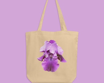 Iris Eco Tote Bag, Floral Tote bag, Flower bag, Summer Tote bag, Gift Idea, Aesthetic Bag, Pretty Floral Bag, 100% Cotton Shopping Bag