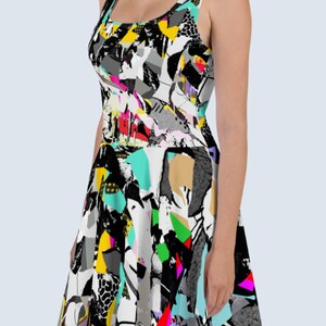 Colorful mini dress Abstract printed dress Chic style party dress Sleeveless cover up dress ladies beach outfit Summer dress for women