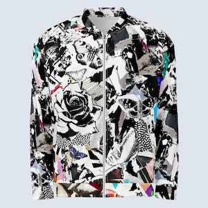 Unisex bomber jacket black and white Monochromatic jacket unisex Party jacket Street style clothing unique Bomber jacket Funky jacket retro