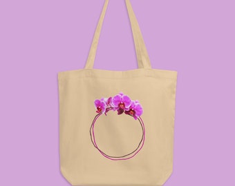 Orchid Tote Bag, Floral Tote bag, Flower bag, Botanical Tote bag, Gift Idea, Shopping Bag, Pretty Floral Bag, 100% Cotton bag Eco friendly