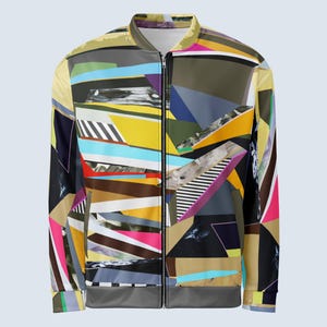 Bomber Jacket modern jacket Artistic Streetwear Unisex Abstract jacket Geometric Pattern Wearable Art Unisex Unique jacket Bright jacket