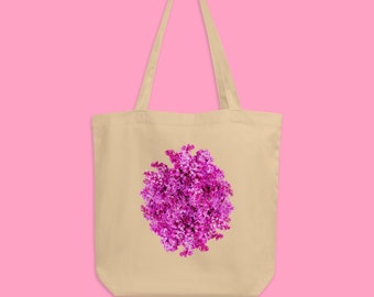 Lilac Eco Tote Bag, Floral Tote bag, Flower bag, Summer Tote bag, Gift Idea, Aesthetic Bag, Pretty Floral Bag, 100% Cotton Shopping Bag