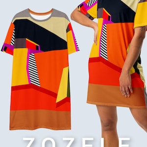 Geometric dress for women Party dress Funky dress Retro dress 70s dresses 80s dresses Colorful dress t-shirt dress Tshirt dress bright