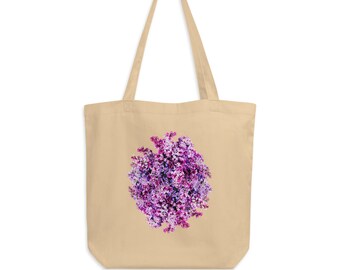 Lila Eco Tote Bag, Floral Tote tas, Bloementas, Zomer Tote tas, Cadeau Idee, Esthetische Tas, Mooie Bloemen Tas, 100% Katoenen Boodschappentas