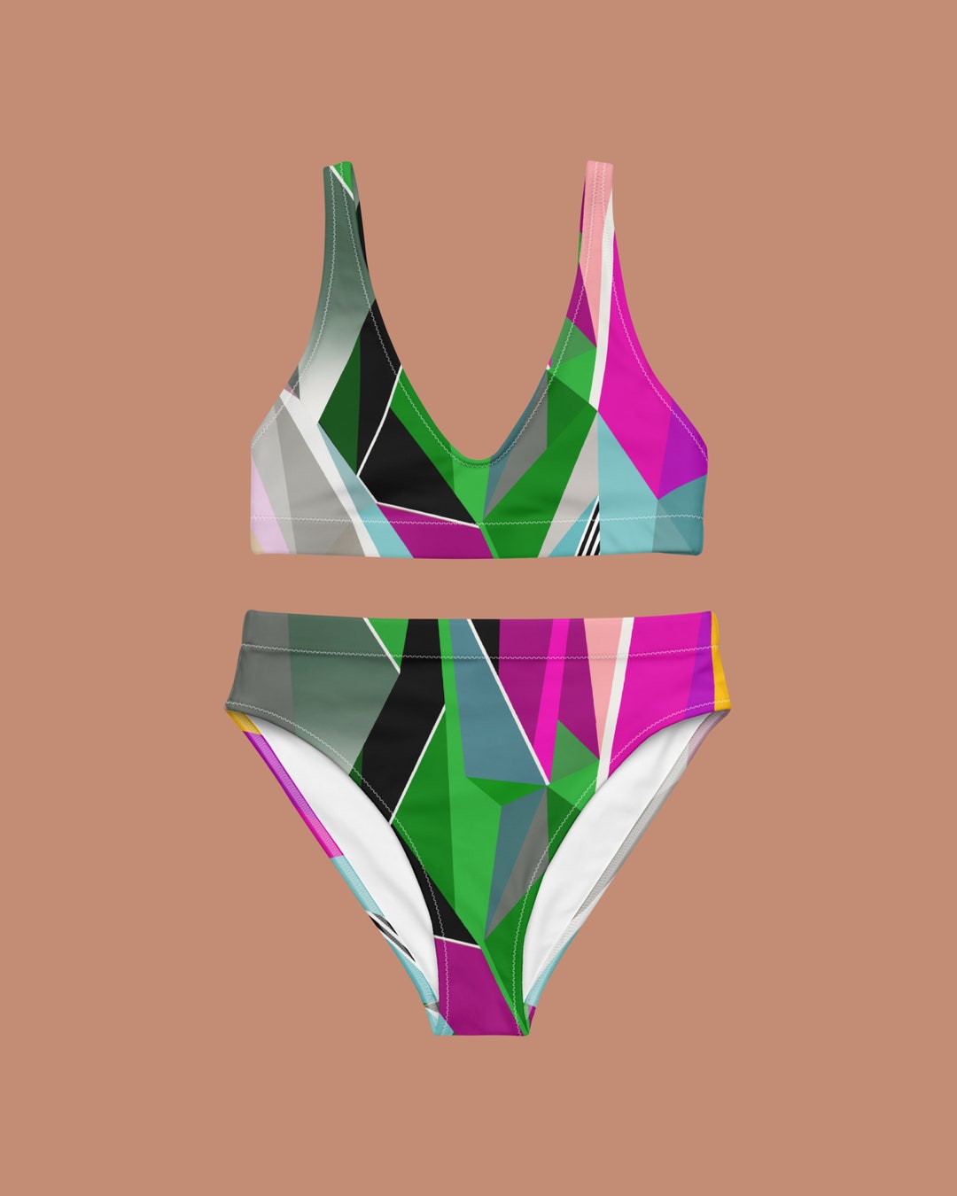 High Waisted Two Piece Bikini, Bold Pattern Bikini, Trendy Swimwear ...