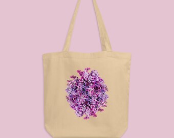 Lilac Eco Tote Bag, Floral Tote bag, Flower bag, Summer Tote bag, Gift Idea, Aesthetic Bag, Pretty Floral Bag, 100% Cotton Shopping Bag
