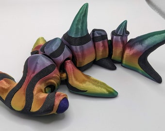 Articulated 3D Printed Hammerhead Shark: Tribal Design Fidget Toy