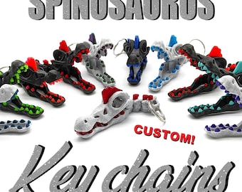 Spinosaurus Skeleton Keychain - Custom Multicolor 3D Print with movable jaw, Back to School fun, Dino Flexi Fidget, Gift, Halloween Favor