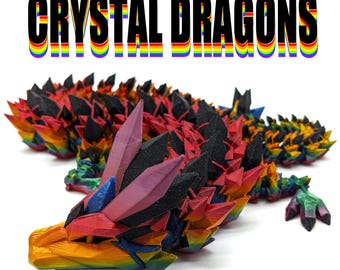Crystal Dragon - Multicolor 3D Print, Unique Fantasy Gift, Fun Desk Fidget, Colorful, Collectable, Fantasy Creature, Mineral Decor