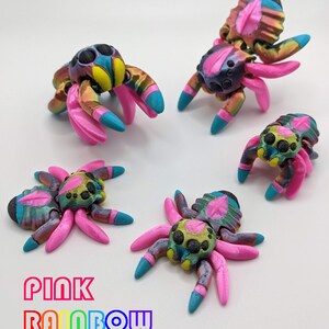 Tiny Jumping Spider 3D Printed Multicolor Pink Rainbow