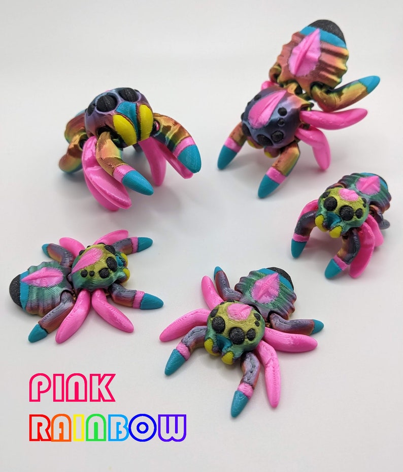 Tiny Jumping Spider 3D Printed Multicolor Pink Rainbow