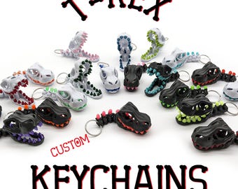 T-Rex Skeleton Keychain - Custom Multicolor 3D Print with movable jaw, Back to School fun, Dino Flexi Fidget, Her Him Gift, Halloween Favor